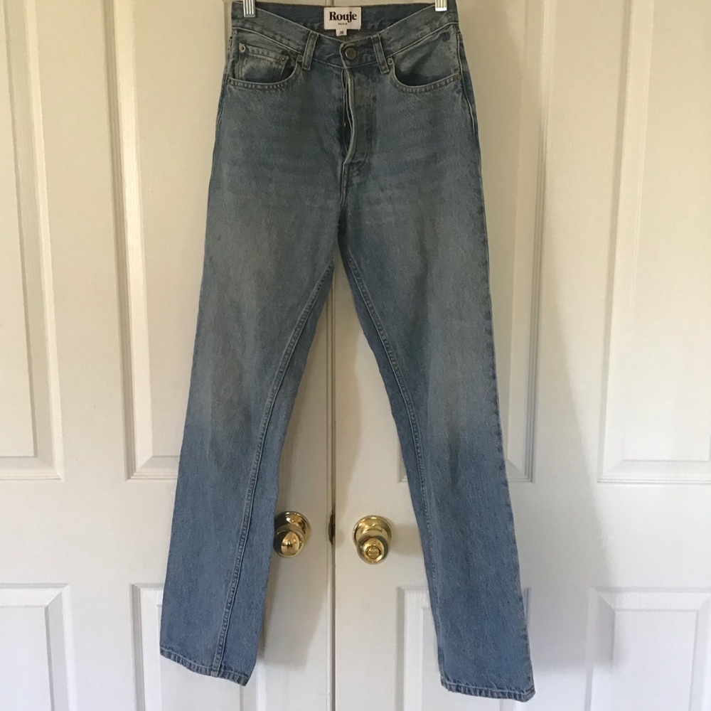 ROUJE High-Rise Straight-Leg Blue Jeans - Picture 3 of 10